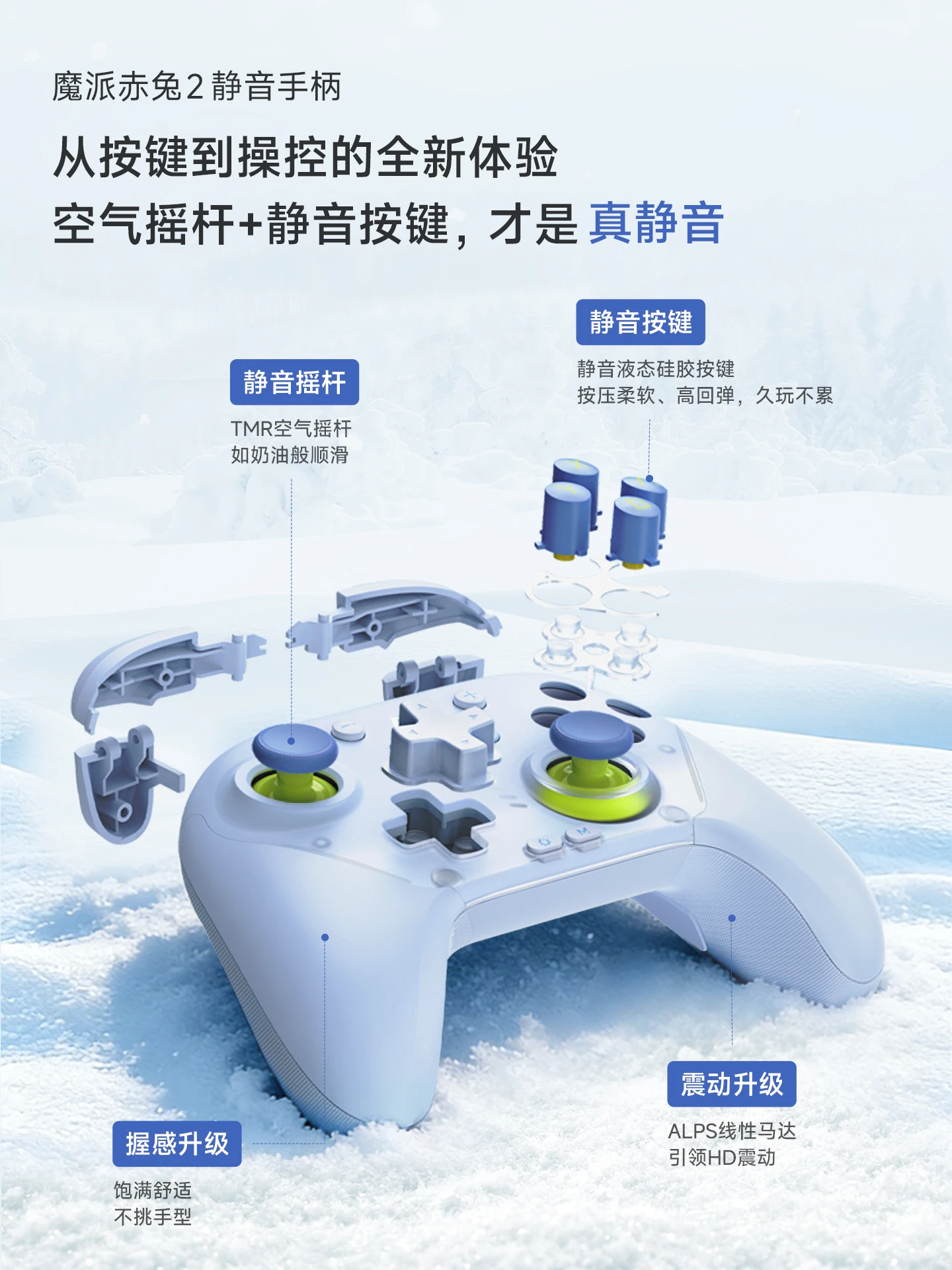 MOBAPAD CHITU 2 HD Silent Edition Kabelloser Gamecontroller, Gamepad mit TMR Glide Joystick für Switch 1/2 PC Windows – Detail 3
