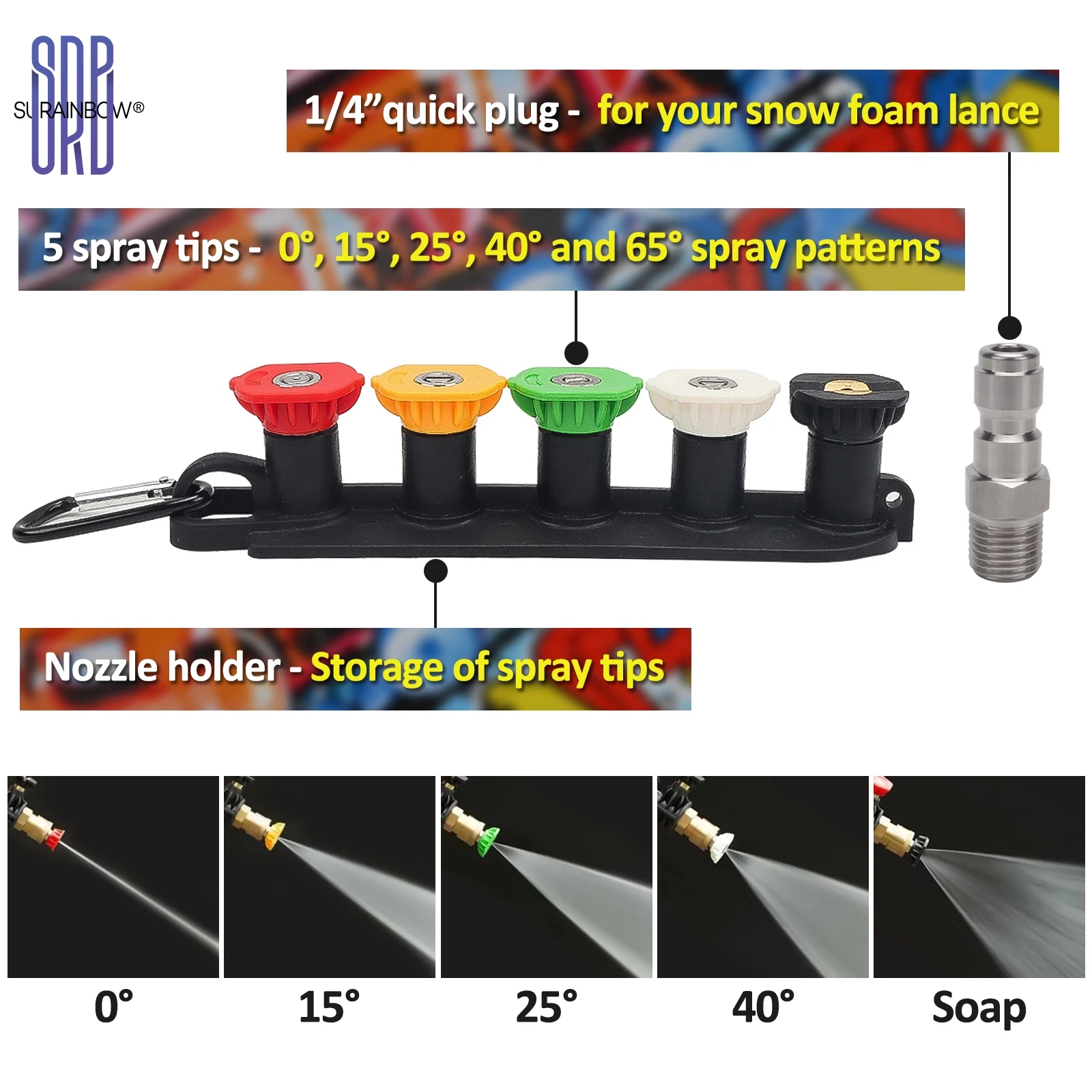 33.81oz 폼 노즐이 포함된 2200psi 고압 물총 |   1/4 퀵 커넥트 노즐 세트, K 시리즈 압력 세척기 모델용