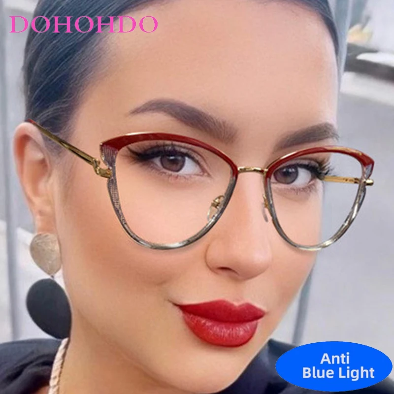 

Metal Cat Eye Glasses Blue Light Blocking Women Men Trendy Brand Designers Optical Spectacle Computer Glasses For Office Work