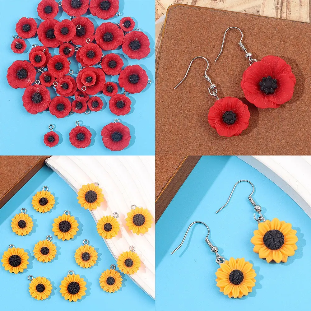 

3/7/14pcs Multi-color Resin Flower Shaped Pendant, Used for DIY Accessories, Christmas, Thanksgiving Halloween Accessories