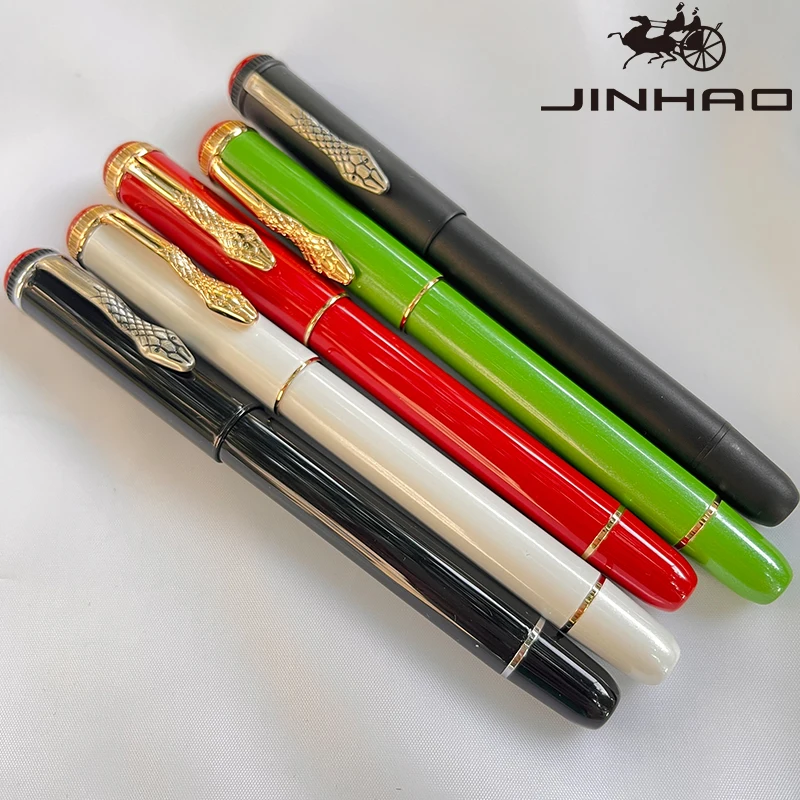 Luxury Business gift set Jinhao 025 metal Fountain pen with custom logo Snake Pattern Cap Red ball top Writing ink Pen