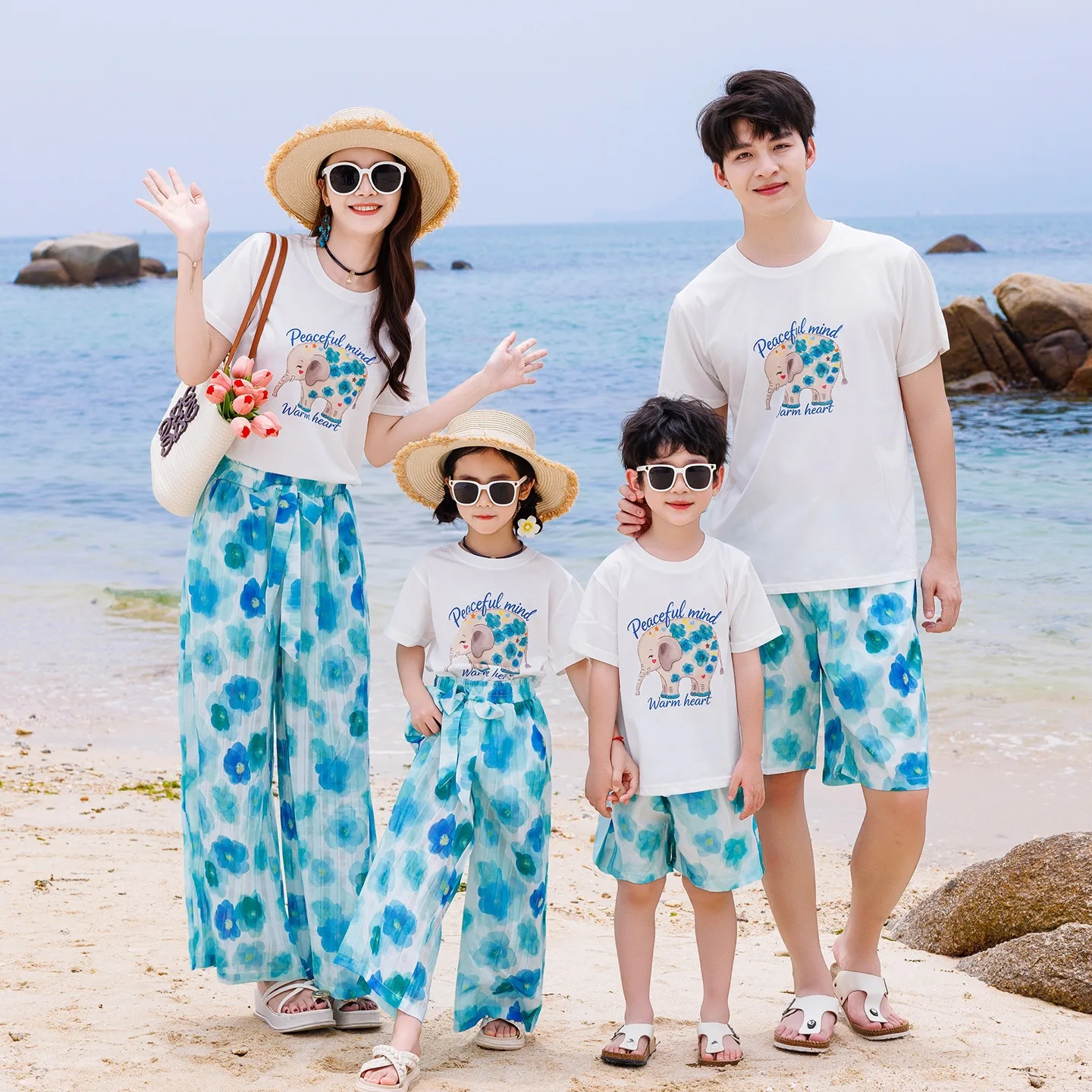 Vacation Family Matching Two Piece Outfit Mother Daughter Tees Floral Pants Father Son Tops Shorts Parent Child Beach Clothes