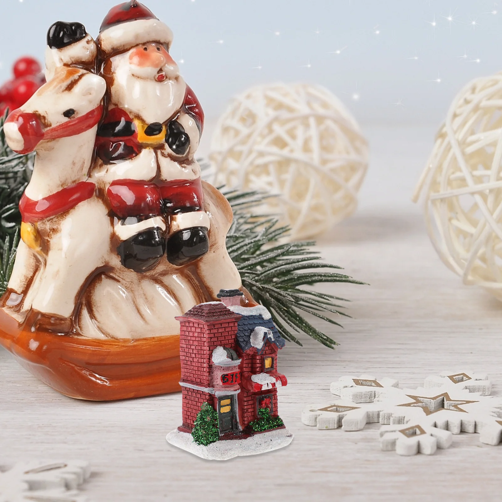 

4Pcs Christmas Luminous House Decor Resin Ornaments Creative Design Festive Atmosphere Xmas Party Table Crafts