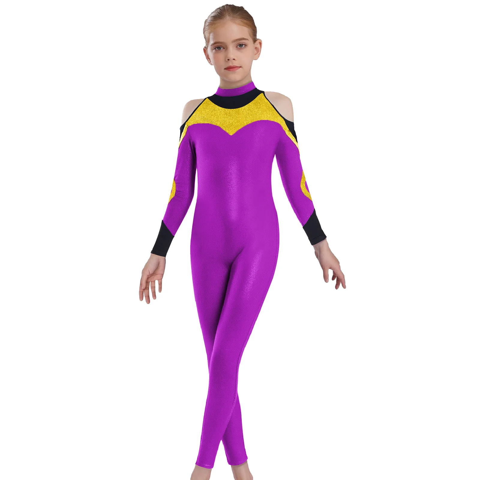

Children Girls Ballet Dance Gymnastics Leotards Metallic Long Sleeve Bodysuit Figure Skating Acrobatics Performance Dancewear
