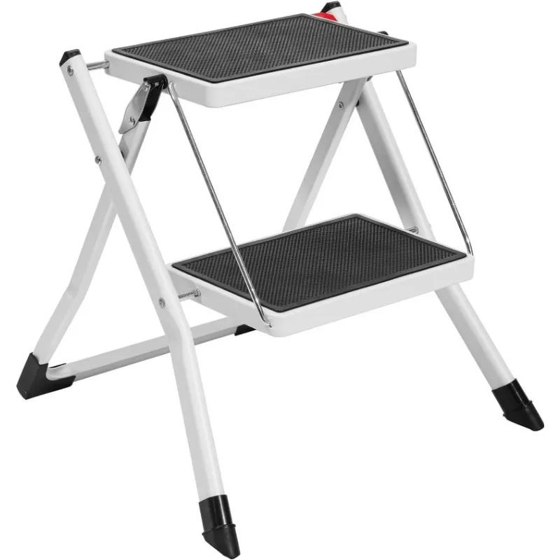 

2 Step Stool,Foldable Collapsible Folding Small Metal Step Ladder with Anti-Slip Wide Pedal, Heavy Duty with 330lbs Capacity