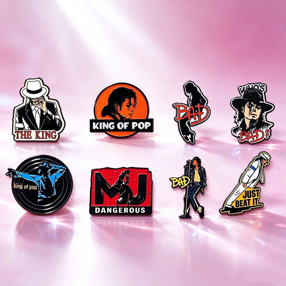 4/8Pcs Michael Jackson Enamel Pins Set King of Pop Lapel Brooches Unique Collectible Jewelry Gift for Fans