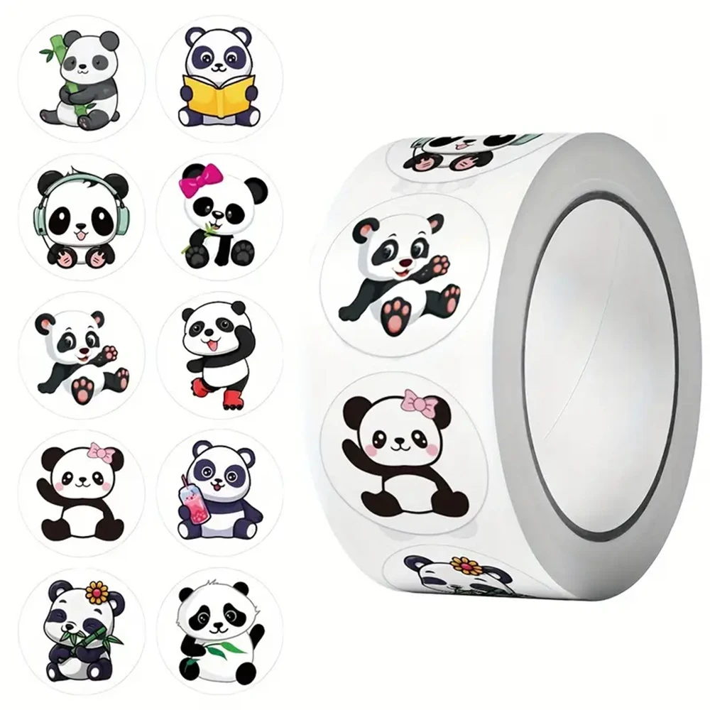 500 Stück/Rolle niedliche Panda-Cartoon-Aufkleber, Belohnungsaufkleber für Kinder, Geschenk, Dekoration, Umschlag, Siegeletiketten, Schreibwarenaufkleber