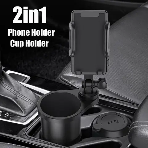 2in1 Car Cup Holder Expander with Cell Phone Mount Holder 360 Rotation Phone Holder Smartphone Mount Car Drink Coffee Holder