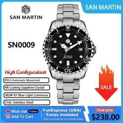 San Martin SN0009 40mm Men Watch Luxury Classic YN55 Automatic Mechanical Diving Watches Sapphire Luminous Waterproof 200m