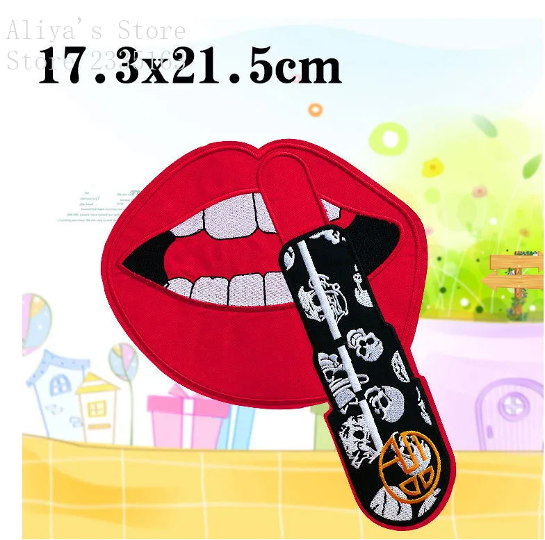 1 adet Demir on Büyük boy Dudak ve Dudak Etiket Nakış yama kumaş giyim çantası tişört tatil Kot Ceket Dekor onarım Aplike