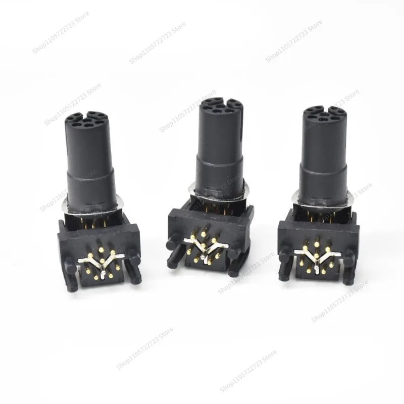 For M12Y Encoding Gigabit Data Connector, 6P8-core Board, Front and Rear Mounting Solder Board, PCB Angled Pin Socket
