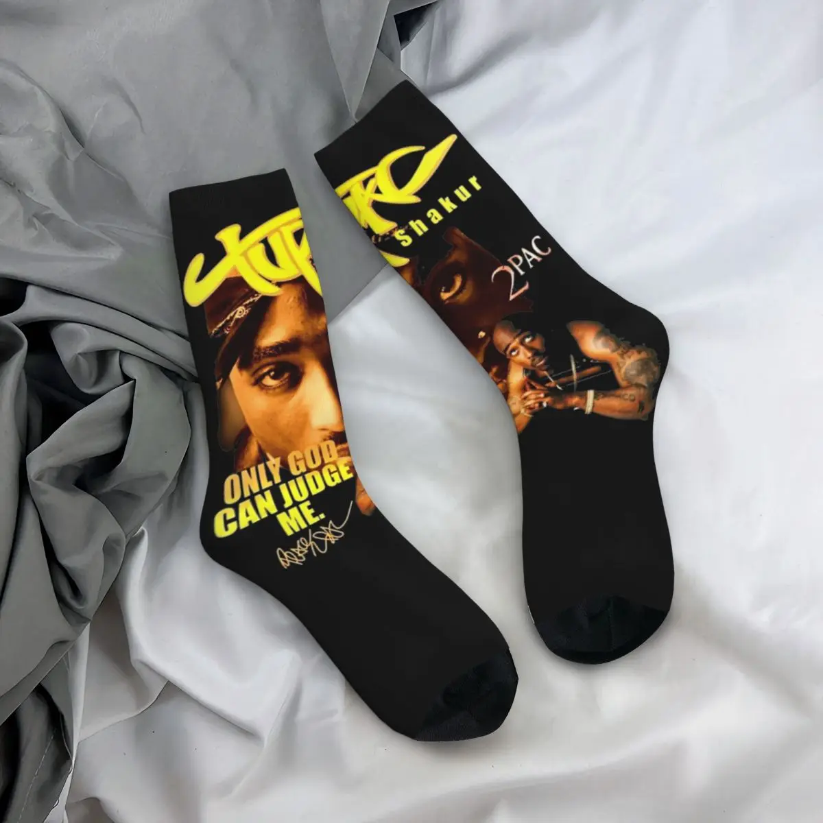 Otoño Invierno diseño loco mujeres hombres Tupac sólo Dios puede juzgarme 90s calcetines Vintage 2pac Hip Hop calcetines de baloncesto antideslizantes