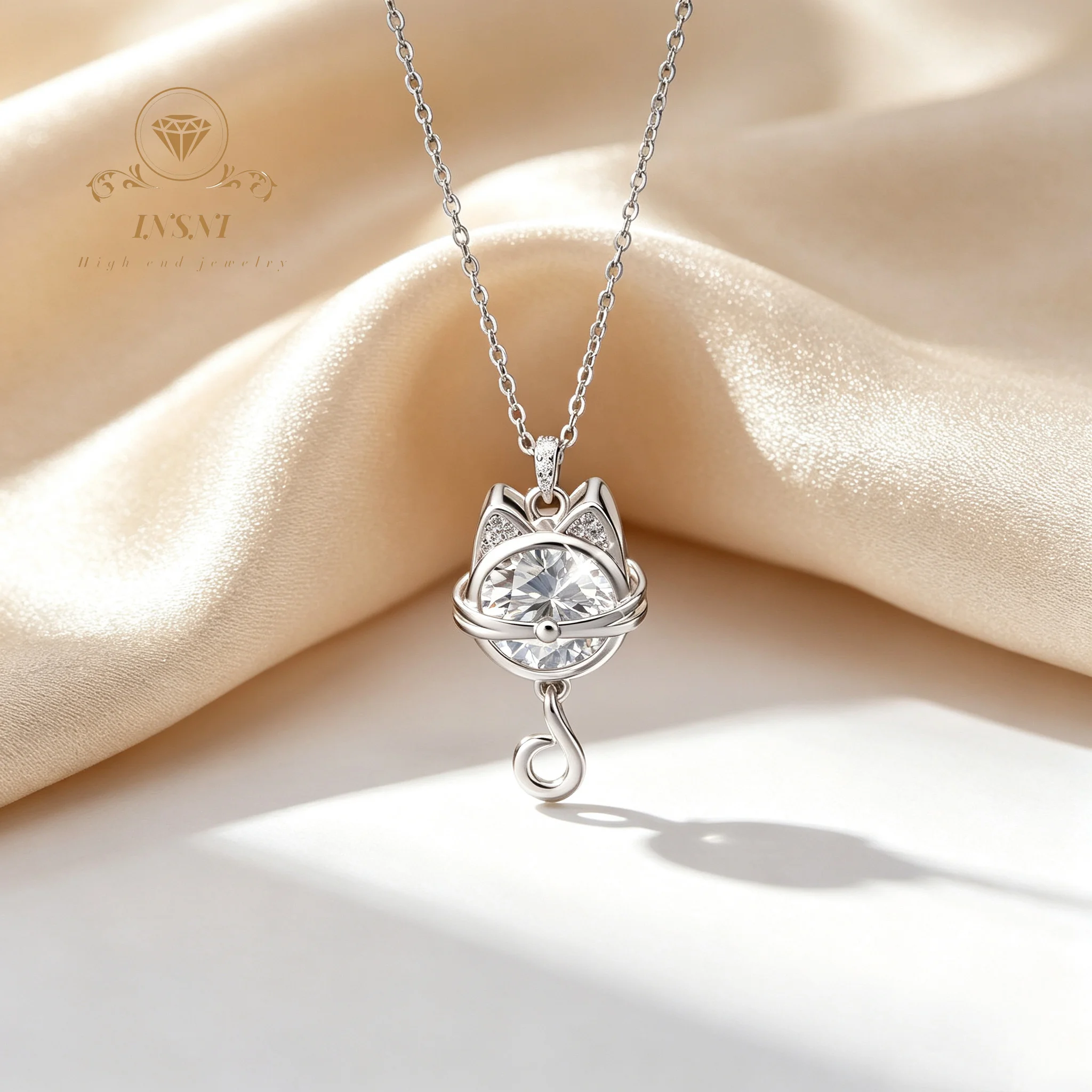 S925 Silver Cat Necklace 3-Carat Moissanite Affordable Light Luxury Women's Cute Lively Kitten Pendant Pure Silver Jewelry Gift