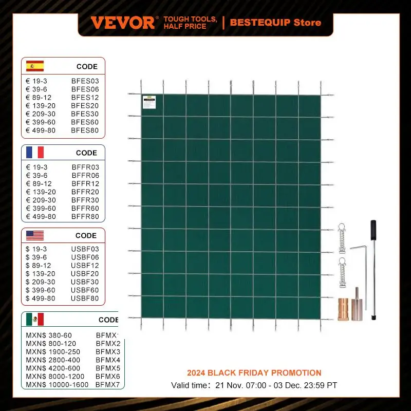 VEVOR Pool Safety Cover Fits 16x32ft Rectangle Inground Pools Safety Pool Cover with Drainage Holes Mesh Solid Pool Cover  Green