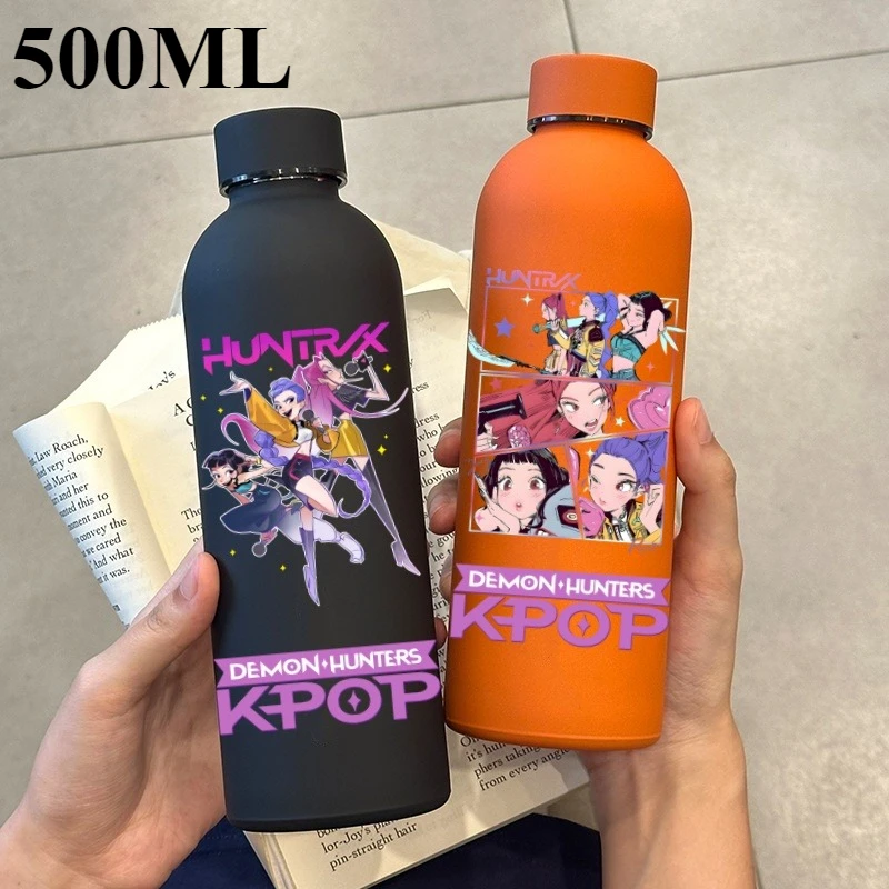 

500ML Anime KPop Demon Hunters Thermos Bottle Fashion Portable Sports Stainless Steel Insulated Cup Children Birthday Gift