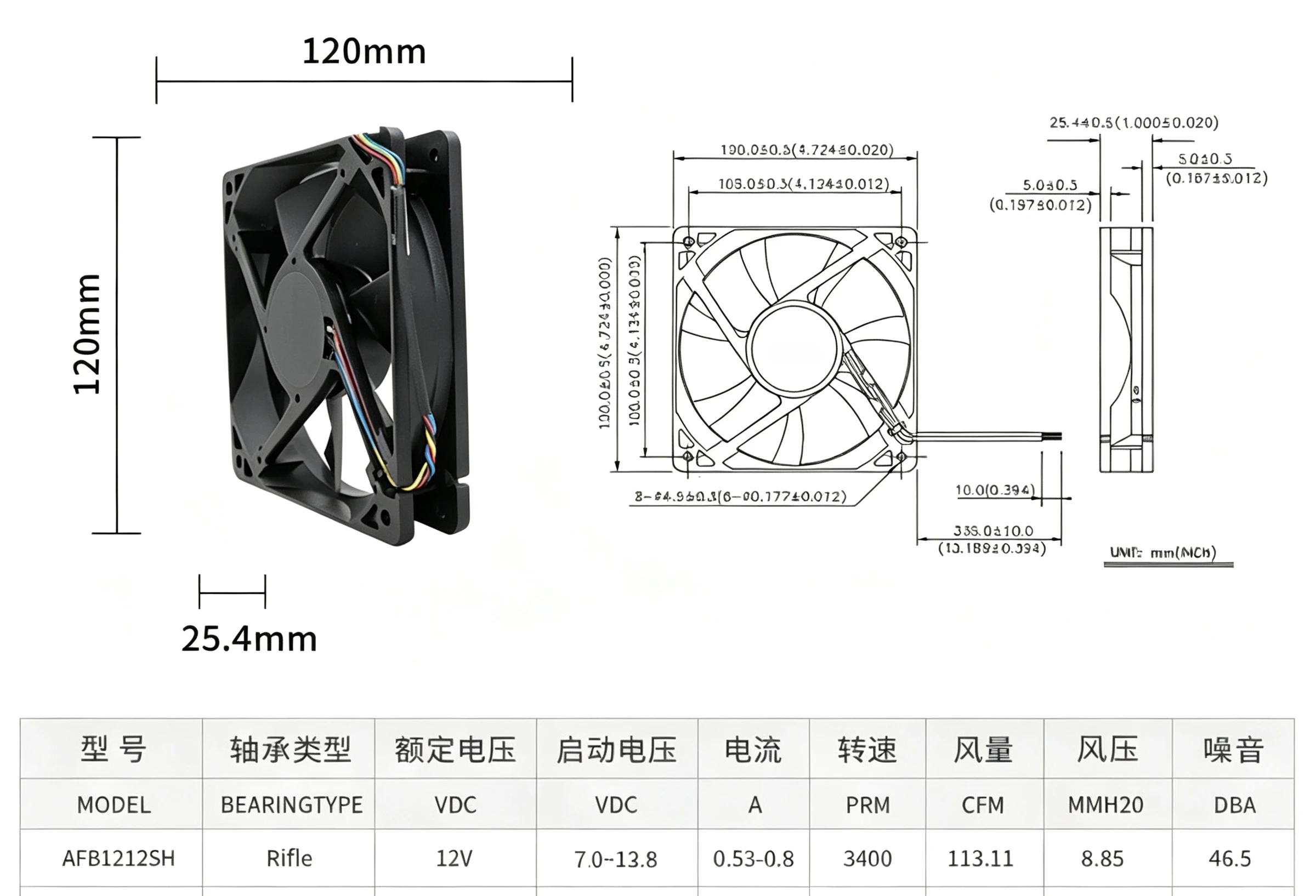 High‑Speed Cooling Fan AFB1212SH, Brand‑New 12CM 12025 DC12V 0.80A For DELTA