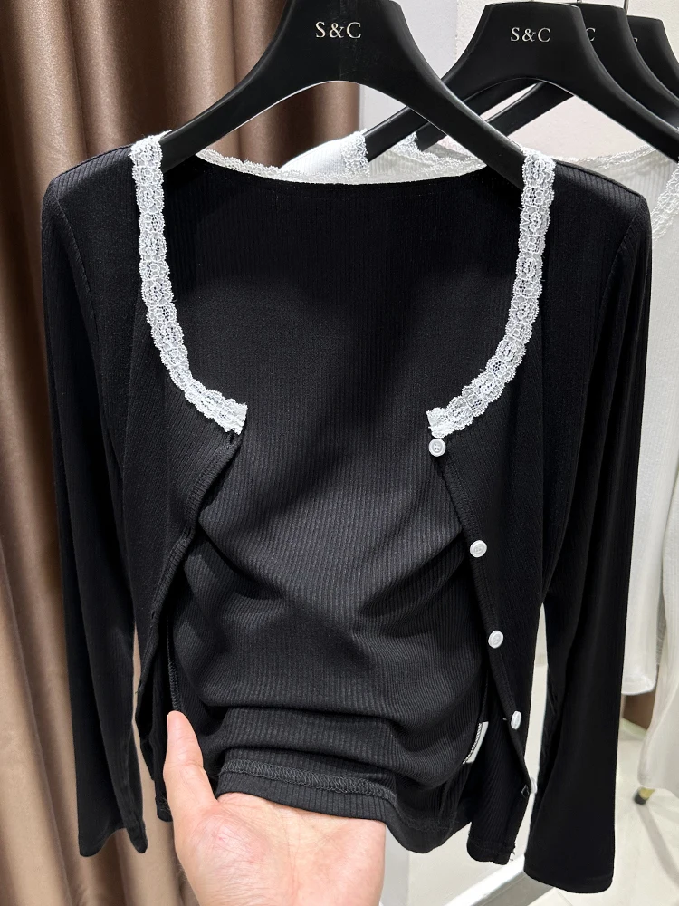 

Bla Knitted Lace Trim Sun Protection ort Cardigan Women's Outerwear Spring Autumn oulder awl Cover up Long Sve rou...