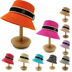 2024 straw hat sun hat elastic webbing accessories beach hat outdoor travel anti-UV women's hat bucket hat 여름모자