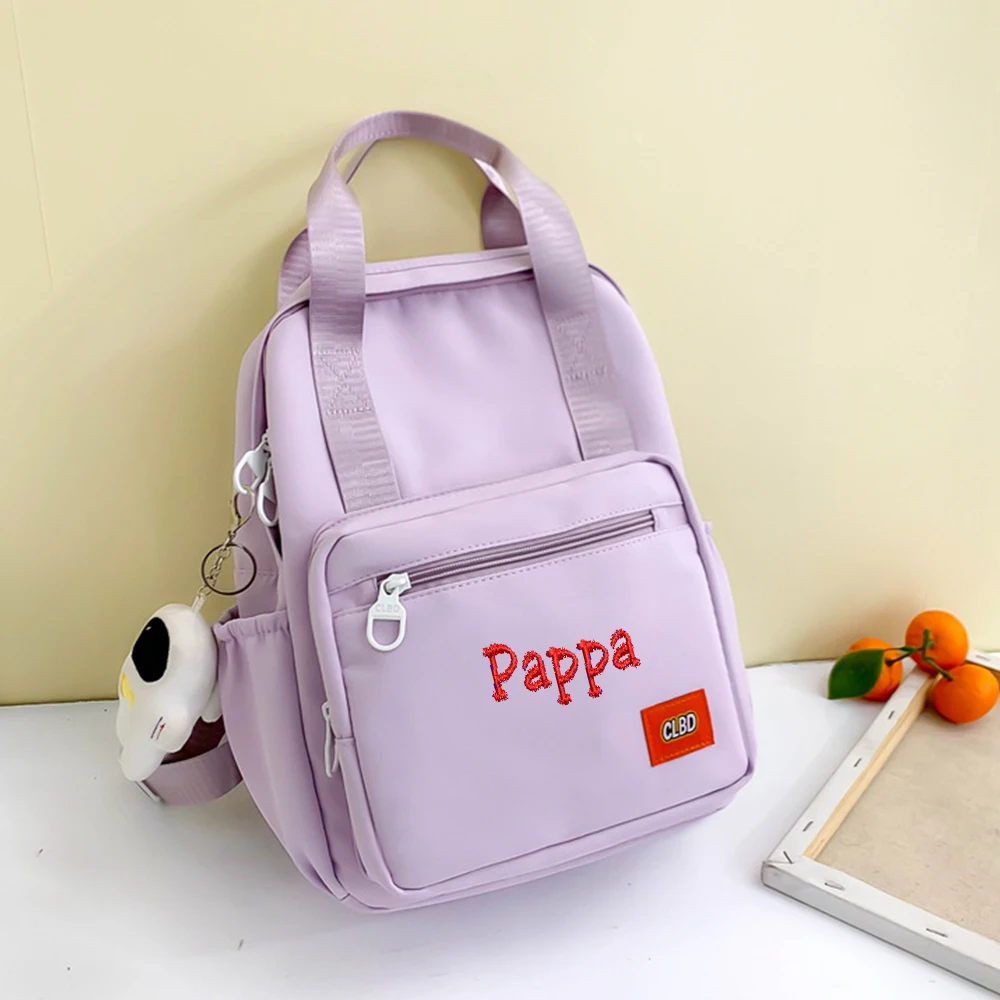 Customized New Small Fresh Backpack Nylon Lightweight Large Capacity Embroidery Junior High School Student Name Opening Gift