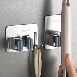 1/2pc Stainless Steel Mop Clip Holder Hook Bathroom Storage Rack Adhesive Wall-mounted Mop Storage Rack Waterproof Broom Hangers