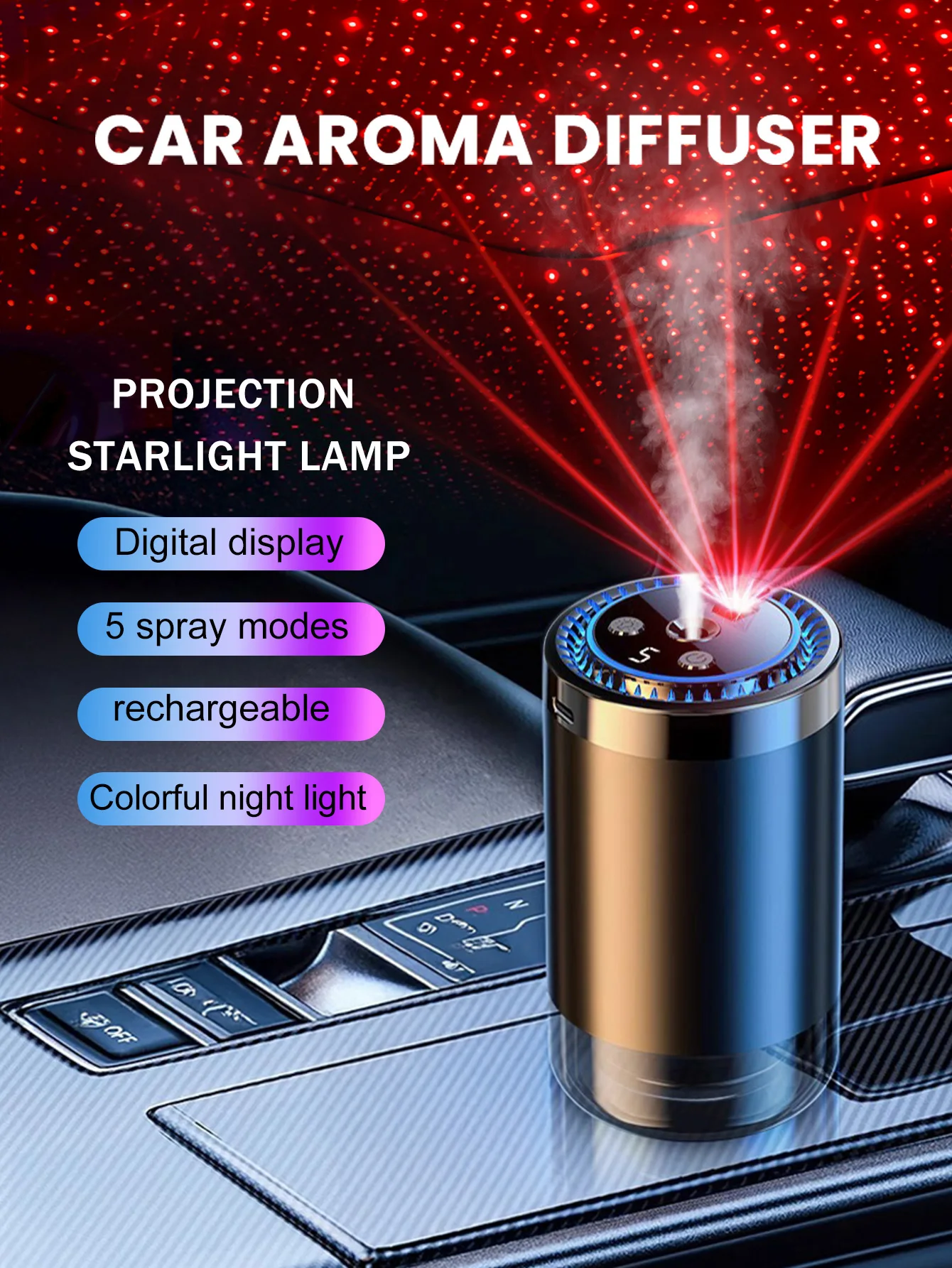 Rechargeable car aroma diffuser, aromatic essential oil, colorful lights, romantic starry sky lights, bedroom gift image 4