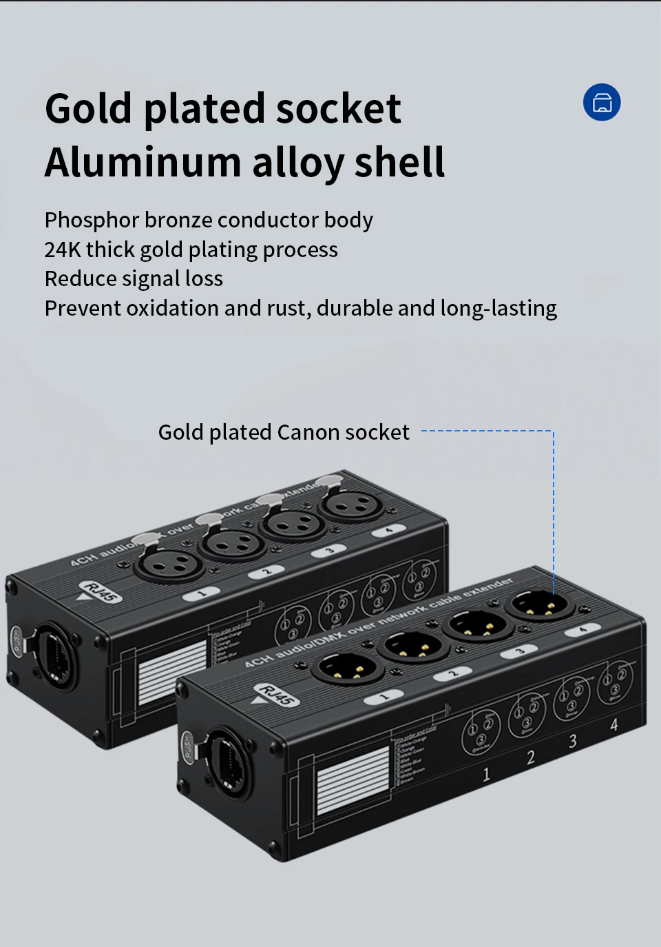 TITAK 4-Kanal 3-Pin XLR oder 6,3-mm-Audio- und DMX-Netzwerkkabel-Extender, XLR-Audio-Netzwerk-Extender Stecker + Buchse – Detail 3
