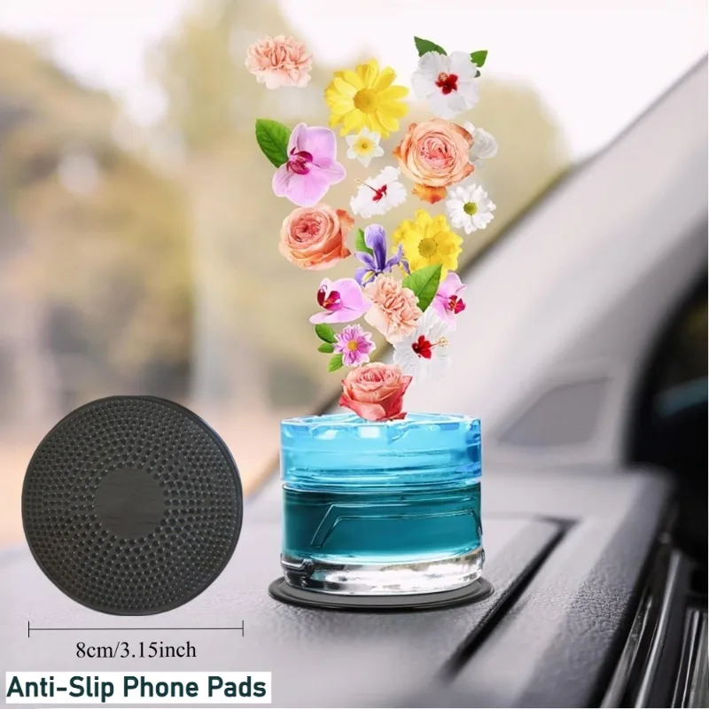 

8cm Round 10pcs Anti-Slip Car Mats - Multifunctional Phone Pads & Dashboard Mats, Acid Resistant Easy to Wash Black