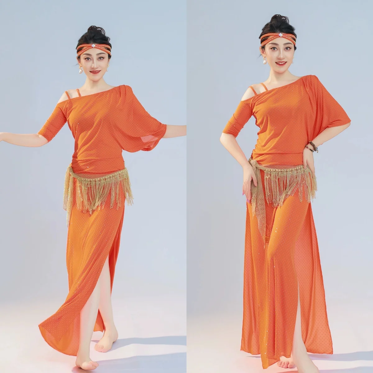 2026 Belly Dance Dress Off Shoulder Split Long Dress Oriental Folk Dance Training Performance Costume Stage Competition Outfit