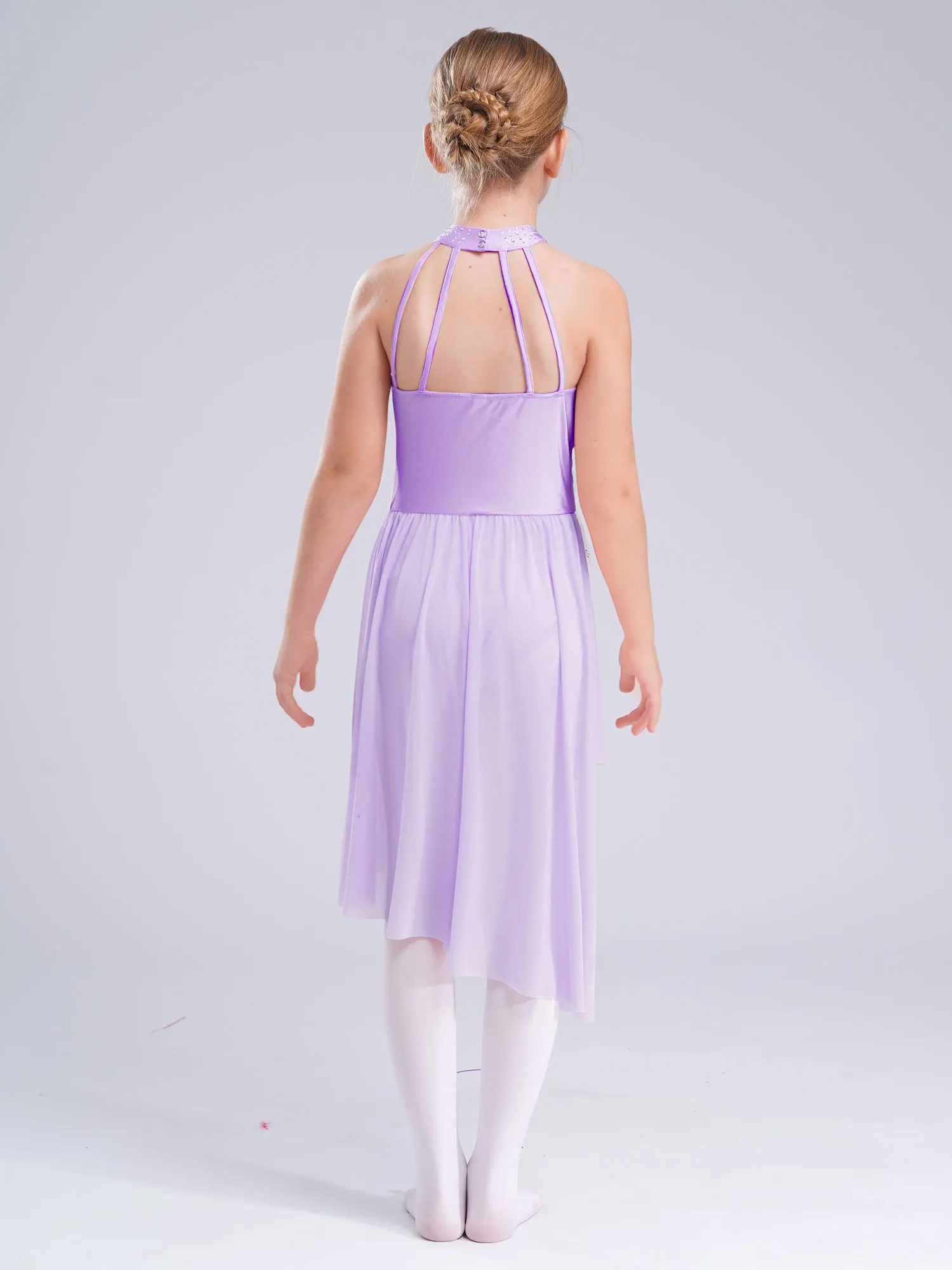 

Kids Girls Lyrical Dance Dress Ballet Figure Skating Gymnastics Contemporary Dancewear Rhinestones Applique Sleeveless Leotard