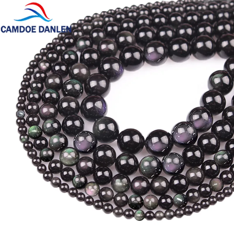 Top quality Rainbow Obsidian Natural Stone Round Loose beads ball 4/6/8/10/12MM Handmade DIY Beads Jewelry bracelet Making