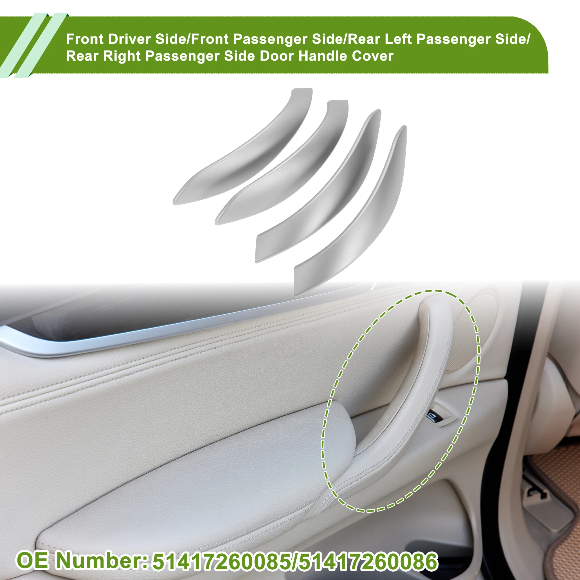 UXCELL Front Driver Side Door Panel Handle Pull Trim Cover for BMW 3 Series F30 2013-2018  No.51417260085 Silver Tone