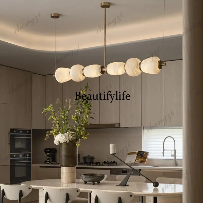 New Chinese restaurant all copper marble, modern light luxury, one-word strip, Shimadai tea room chandelier