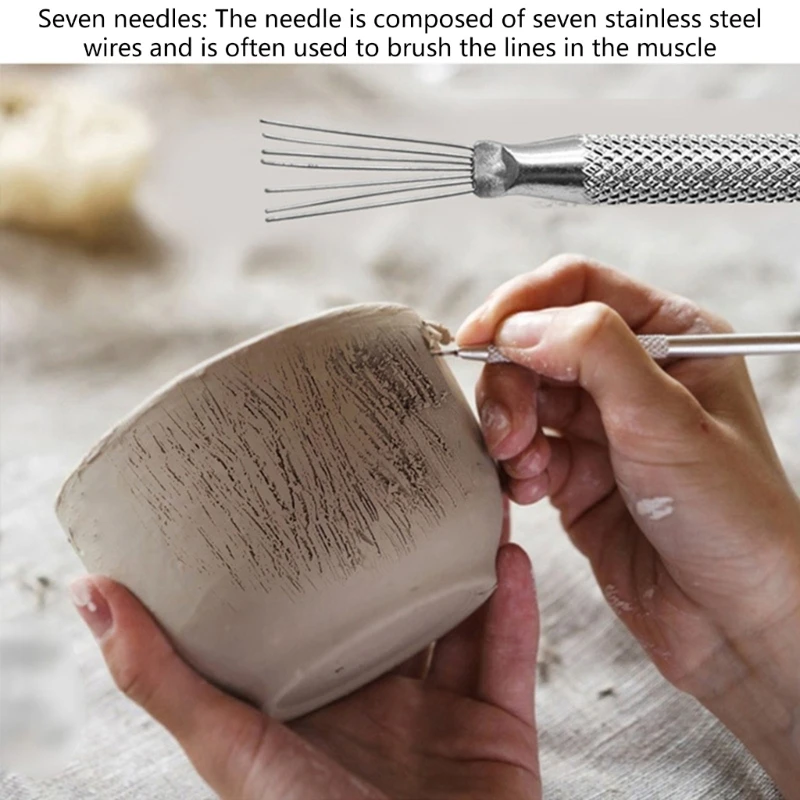 7Pin Wire Texture Ceramic Tool Polymers Clay Sculpting Modelings Needle Detail DIY Potterys Brush Bakeware Access