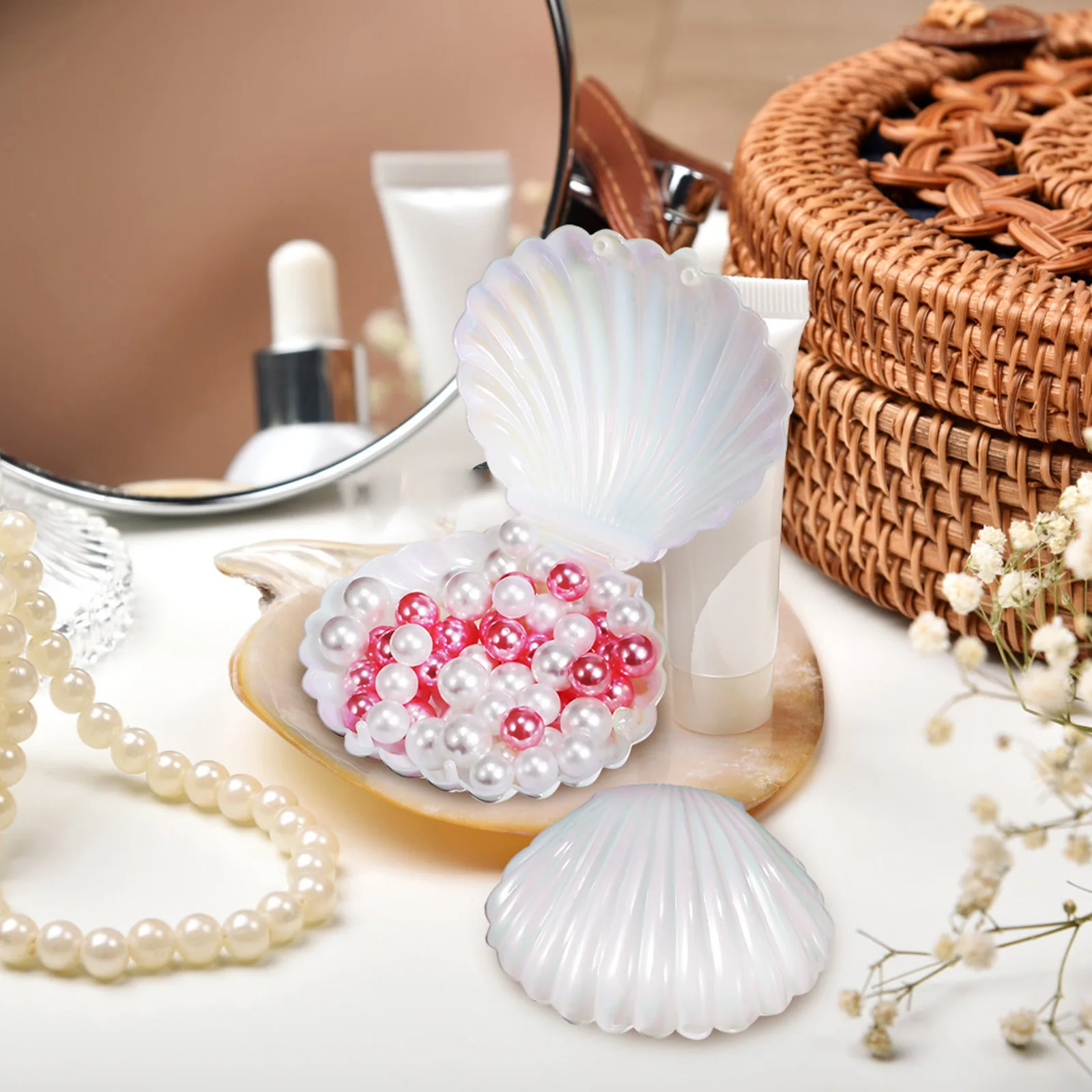 

15Pcs Simulation Shell Storage Boxes Shells Shape Case Desk Decor Small Jewelry Holder Pearl Storage Tray Sea Shell Holder