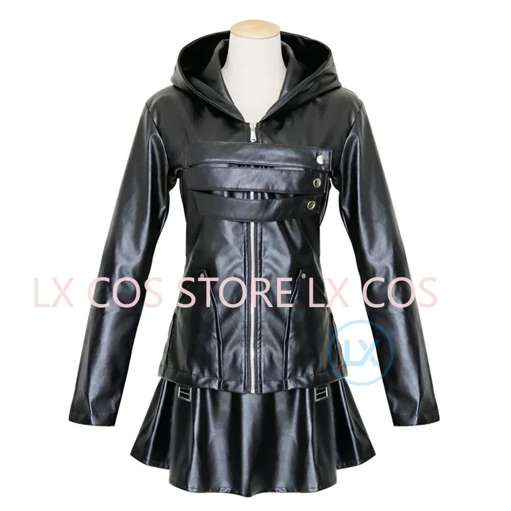 Anime  Touka Kirishima Cosplay Costume Full Set Uniform PU Leather Black Dress Hoodie Women Halloween Fighting Dress