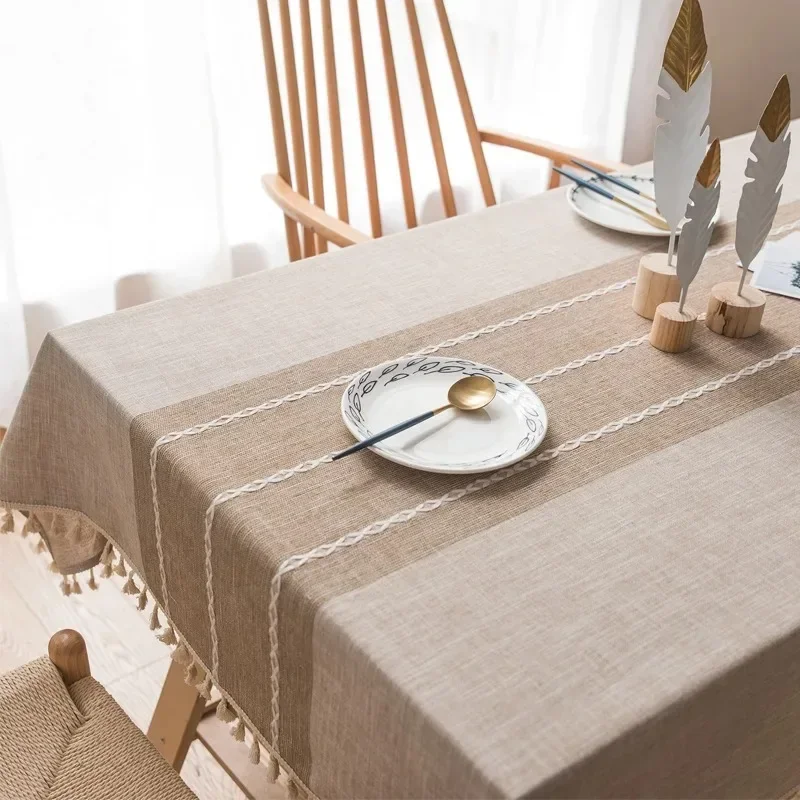 

Linen Tablecloth Rectangular Tables Cloth With Tassel Waterproof Coffee Desks Cover for Dining Table Wedding Decor