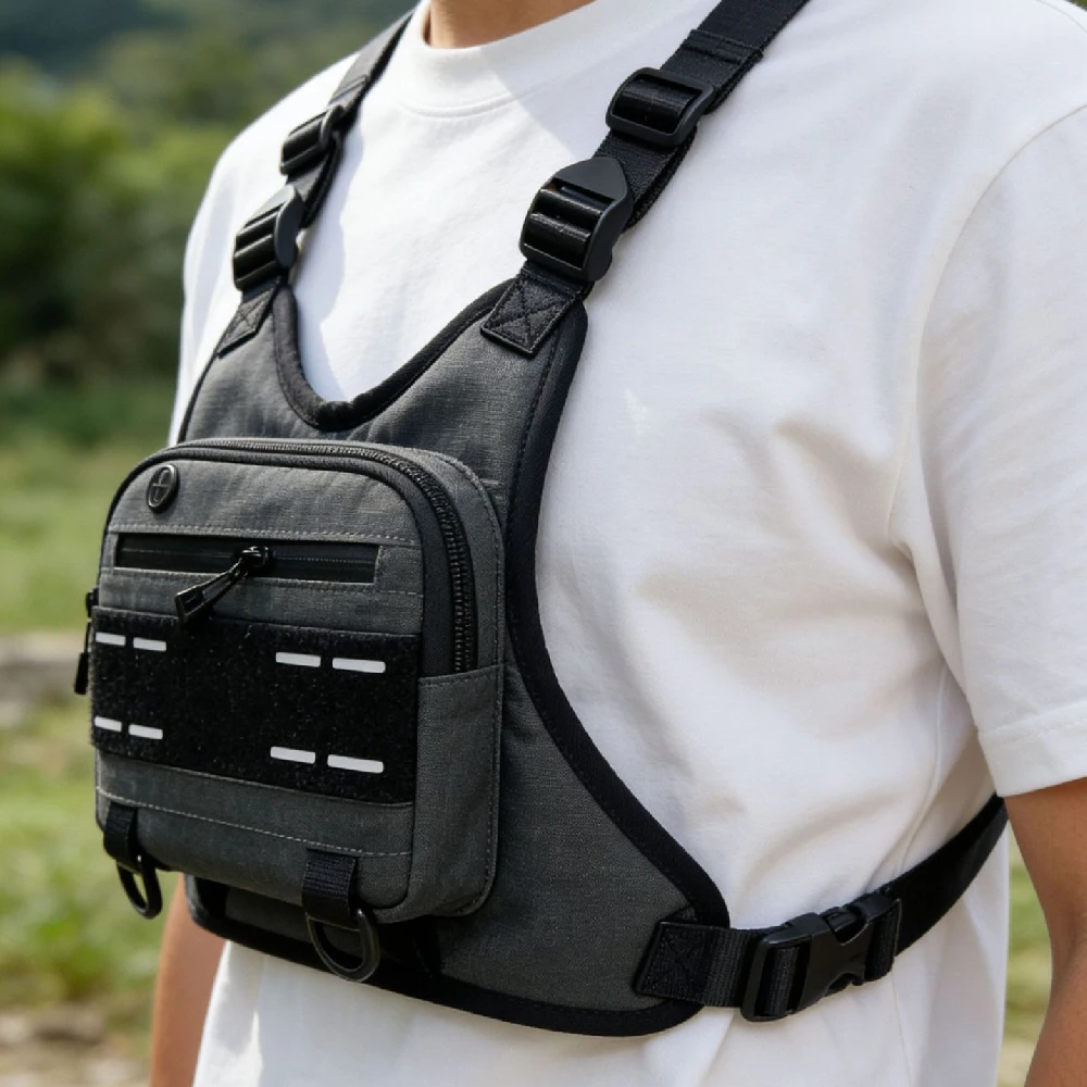Leichte, wasserabweisende Sport-Brusttasche für Herren, geeignet zum Laufen, als Umhängetasche für Workouts, zum Radfahren, Wandern, Klettern und für Spaziergänge mit dem Hund. – Detail 2
