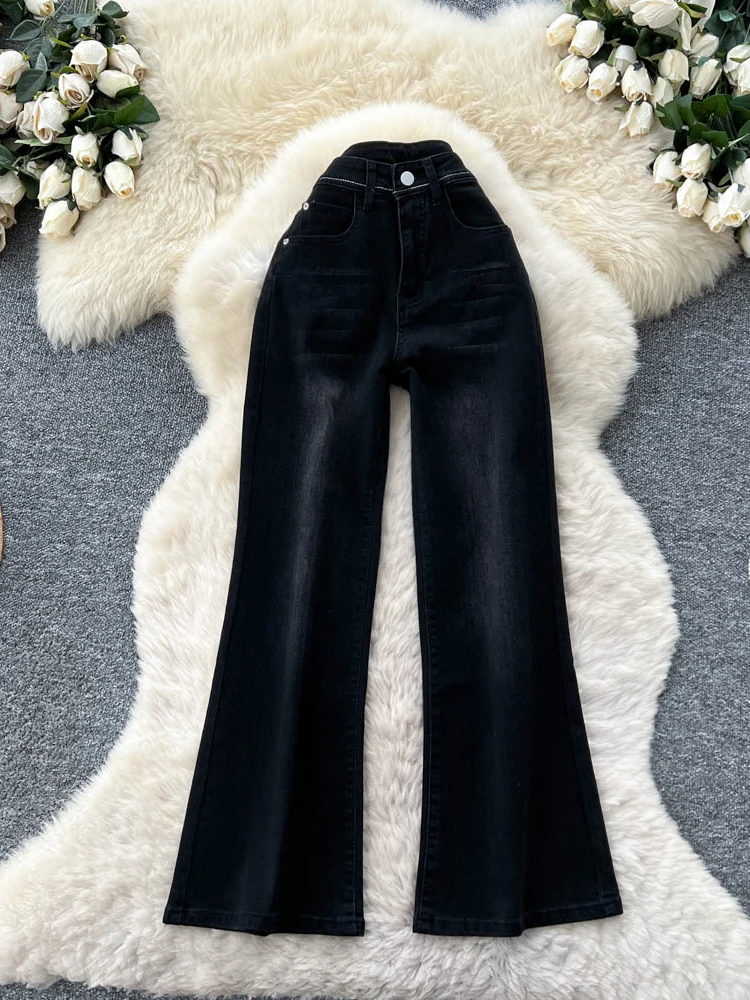 

Ретро-джинсы в американском стиле с высокой талией и широкими штанинами, женские прямые длинные брюки, модные повседневные брюки больших размеров