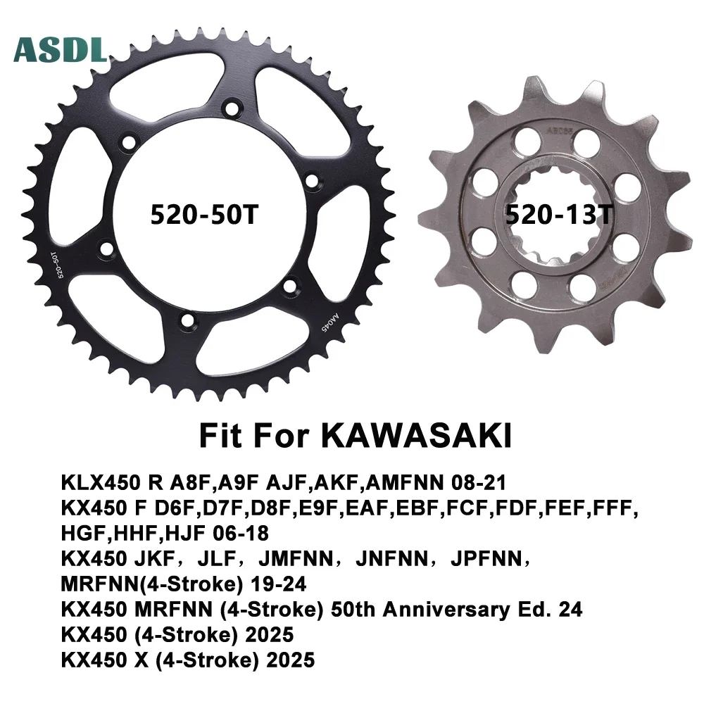 520 50T 13T Motorcycle Front & Rear Sprockets for KAWASAKI KLX450R 2008-2021 KX450F 2006-2018 KX450 4-Stroke 19-24 KX 450 24-25