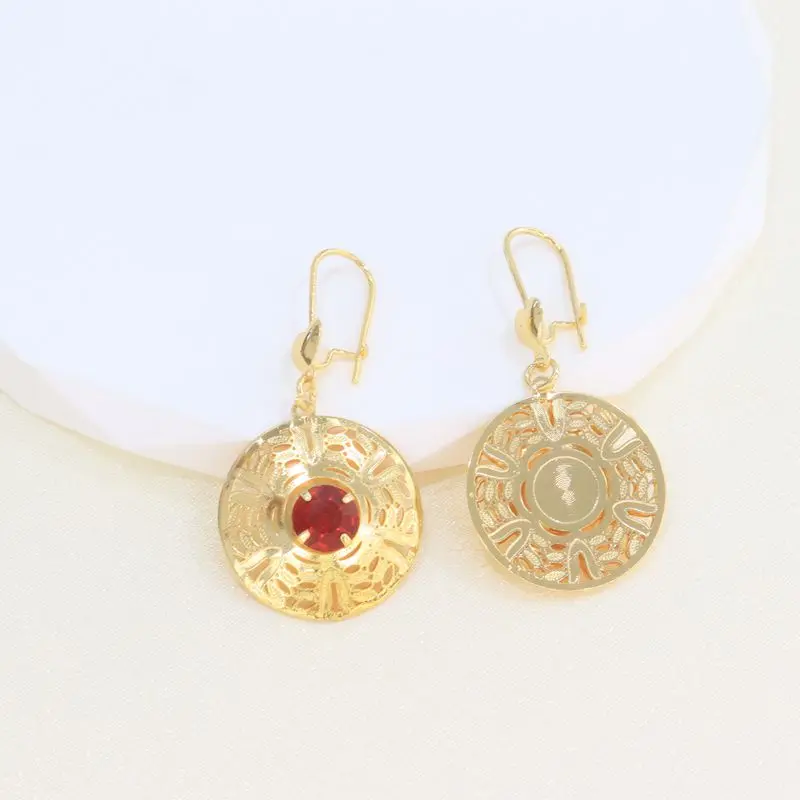 New brass 18K gold plated earrings Fashion round natural stone turquoise pendant earrings women\'s jewelry