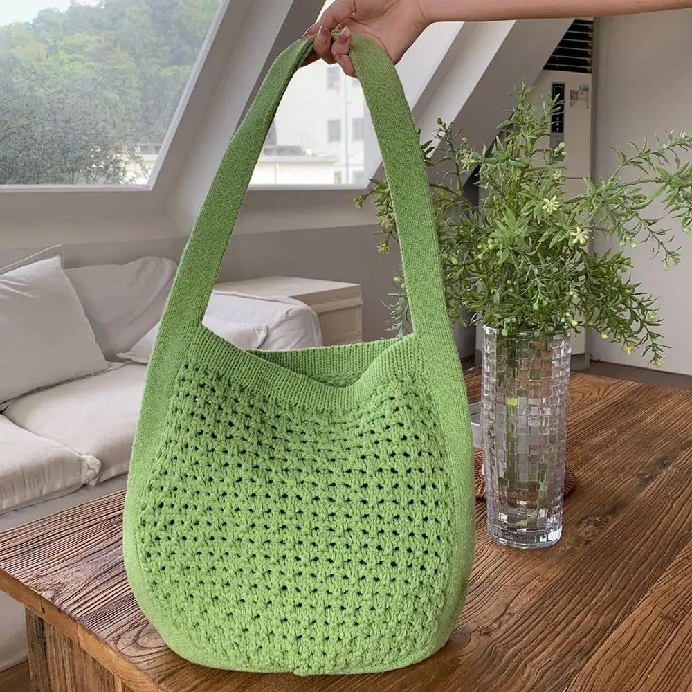 Knitted Shoulder Bags for Women Hollow Woven Crochet Bag Knitting Handbags Bag Shopping Tote Handbag