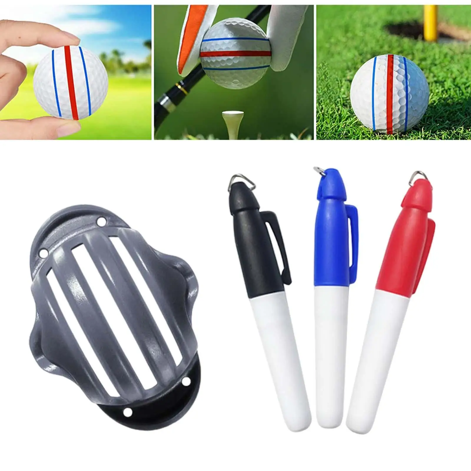 

2X Golf Ball Liner Marker Line Drawing Alignment Tool Template with Marker Pens