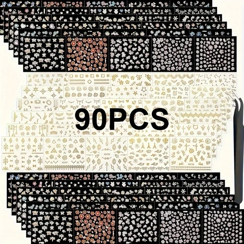 

90 Sheets Durable Plastic for Women Nail Stickers Mixed Spring Flower Nail Art Stickers - 3D Self-Adhesive Hypoallergenic Nail