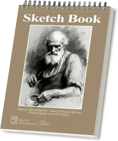 Carnet de croquis - Planche à dessin reliée en spirale 9 "x 12", 1 paquet de 100 feuilles, papier sans acide - parfait pour le dessin de carnet de croquis pour enfants