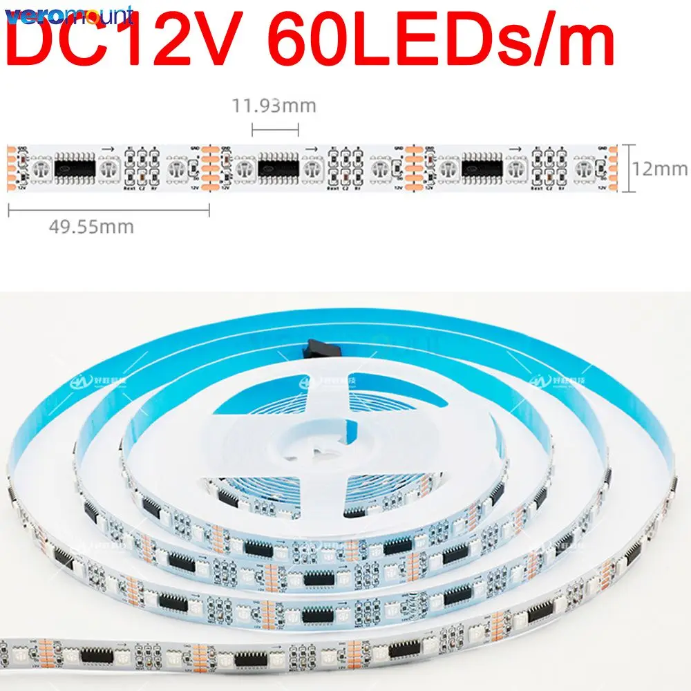 Full Color LED Pixel Strip, Sinal Digital Duplo Programável Externo, DC 12V, 24V, SMD 5050, RGB, IC, DMX512, Protocolo de 1990, 5m