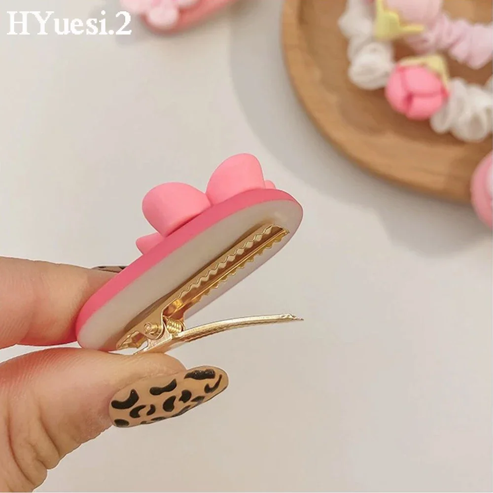 Sweet Pink Cherry Blossom Hair Clip Elastic Flower Charms Hair Ties Summer BB Duckbill Hairpins For Kids Girls Headwear