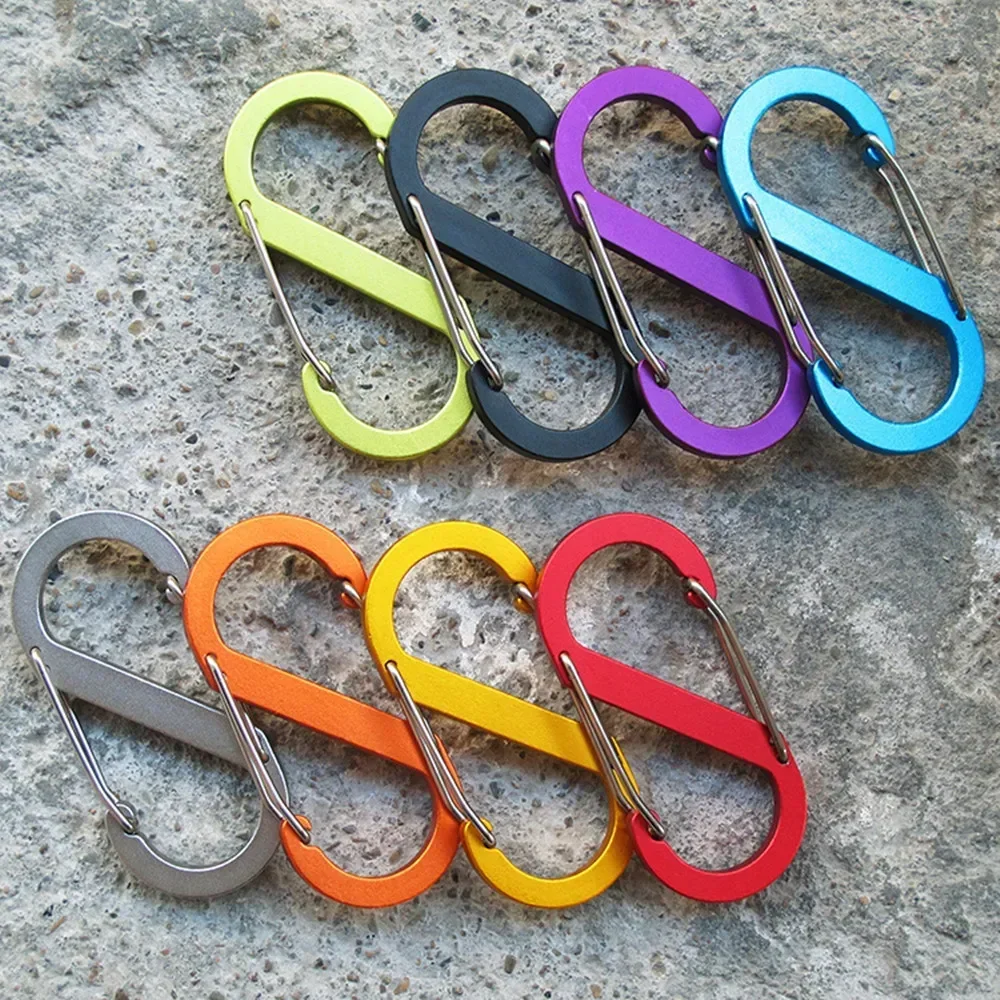 1PC Double Carabiner Set S Snap Hook For Keys Outdoor Camping EDC Climbing Backpack Clasps Spring Keychain Karabiners Clip