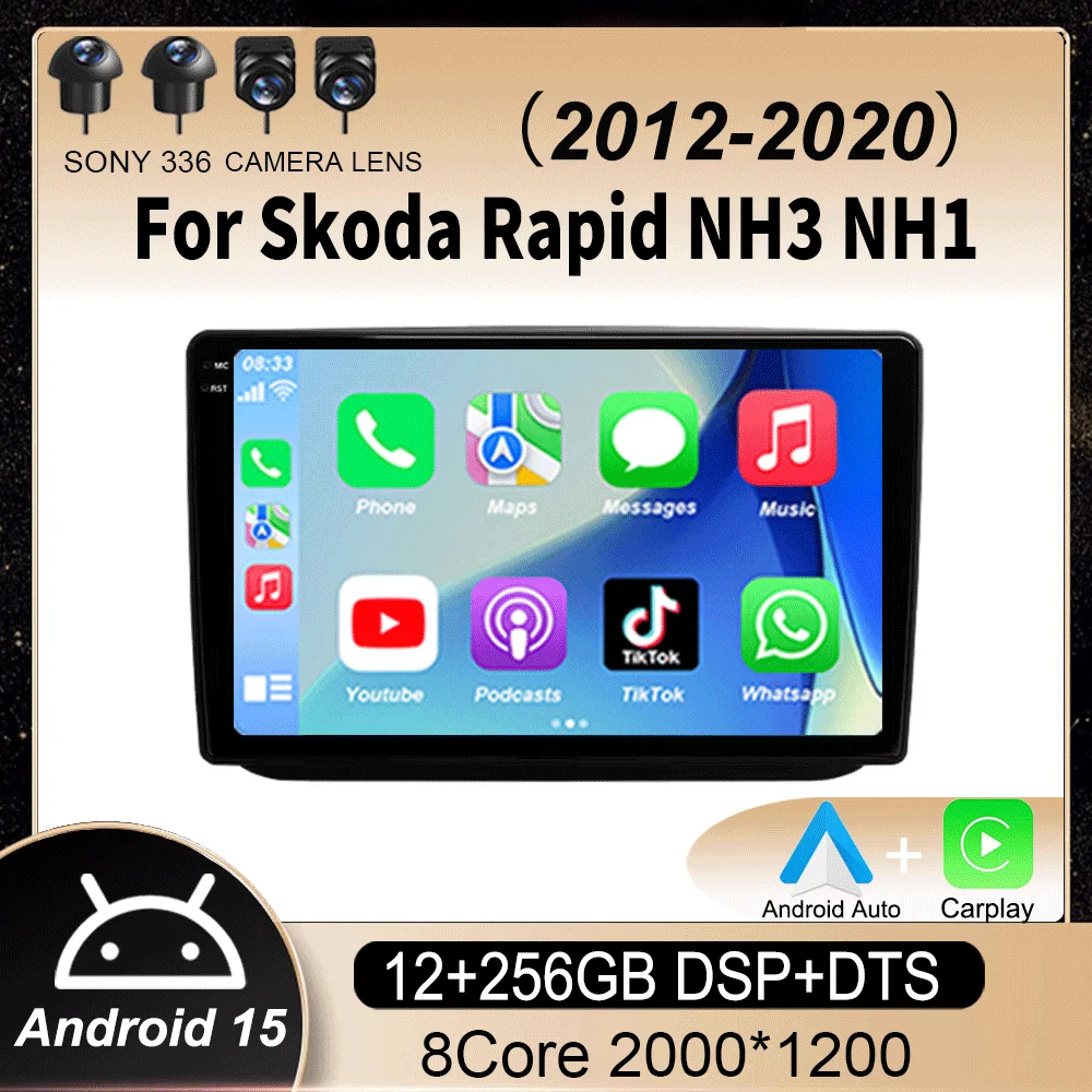 Android 15 Voor Skoda Rapid NH3 NH1 2012-2020 Carplay Auto 4G + WIFI GPS Autoradio navigatie Multimedia Video Player Stereo BT