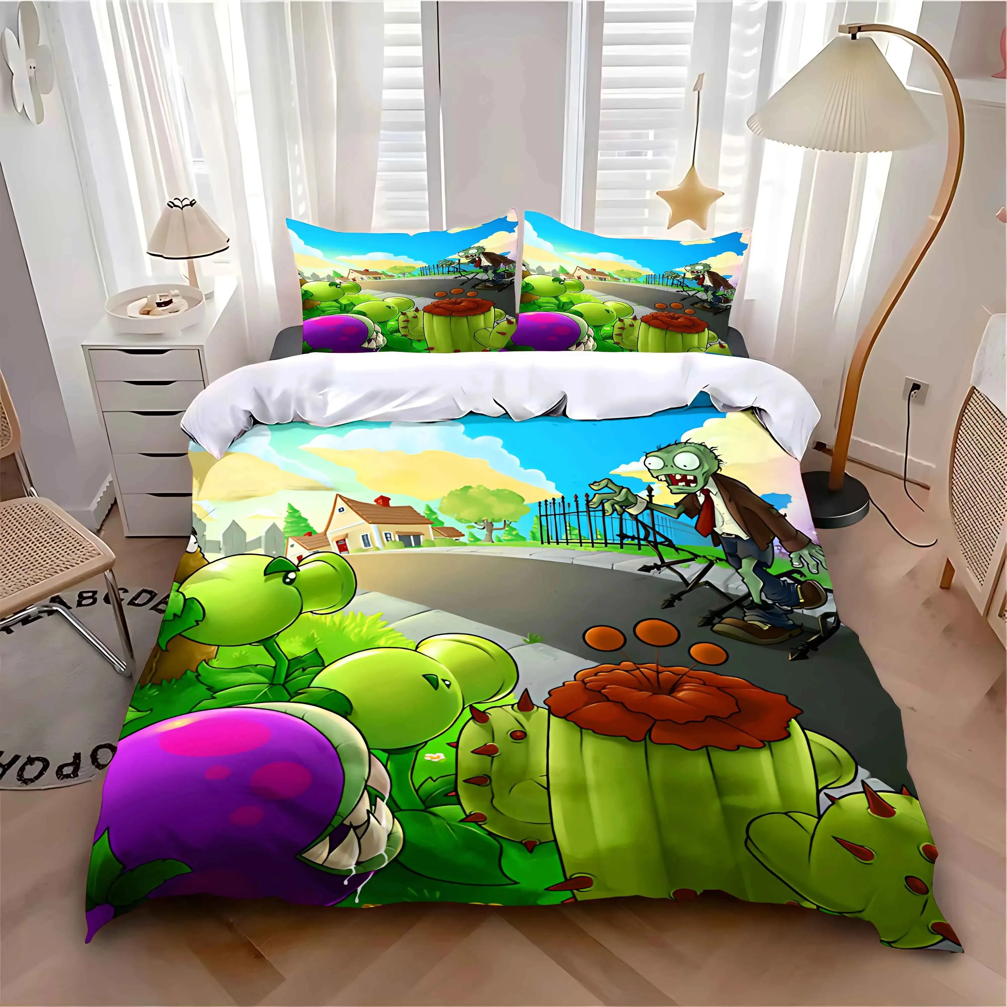 P-Plants Vs Bedding Sets Z-Zombie US Europa UK Größe Steppdecke Cartoon-Bettbezug Bettdecke Kissenbezug Erwachsene Kinder