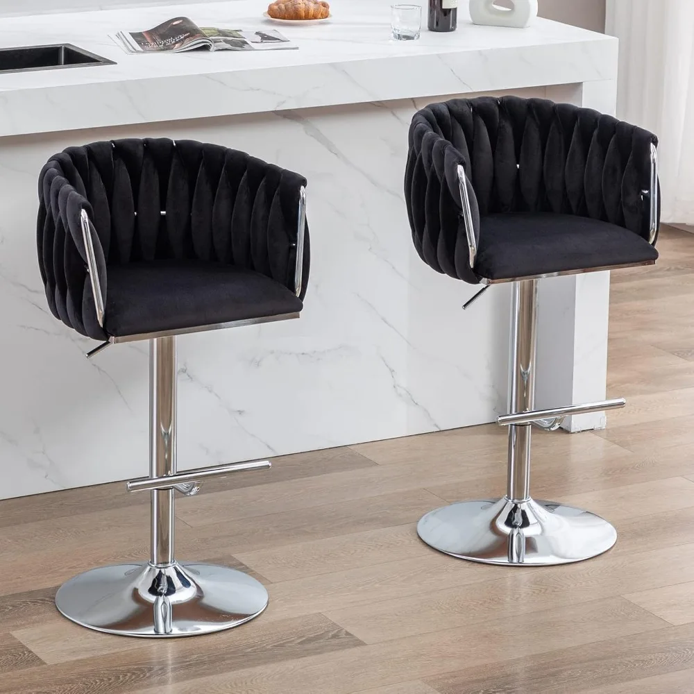 

Swivel Bar Stools Set of 2, Velvet Adjustable Height Barstool with Barrel Back Kitchen Island Counter Bars Chair, Bar Stools